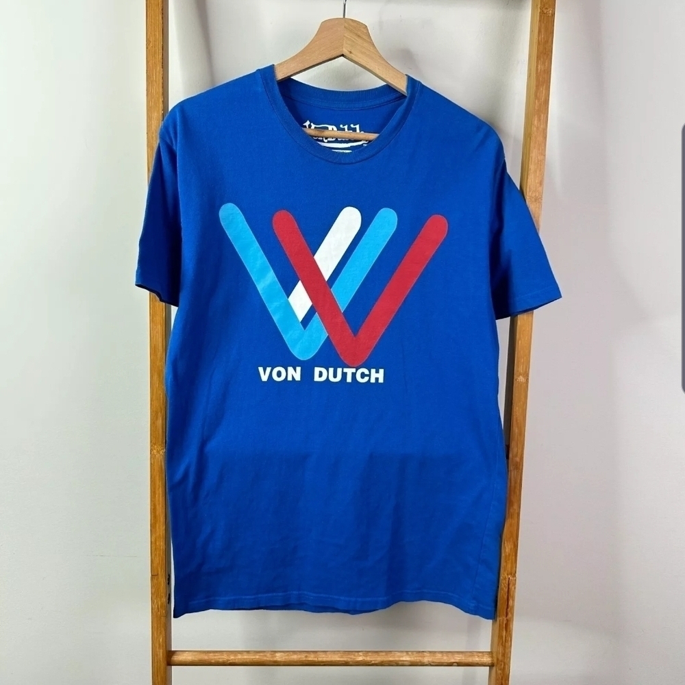 Vintage Von Dutch T Shirt Size Small Y2K Classic Big Logo Blue Crewneck Size S